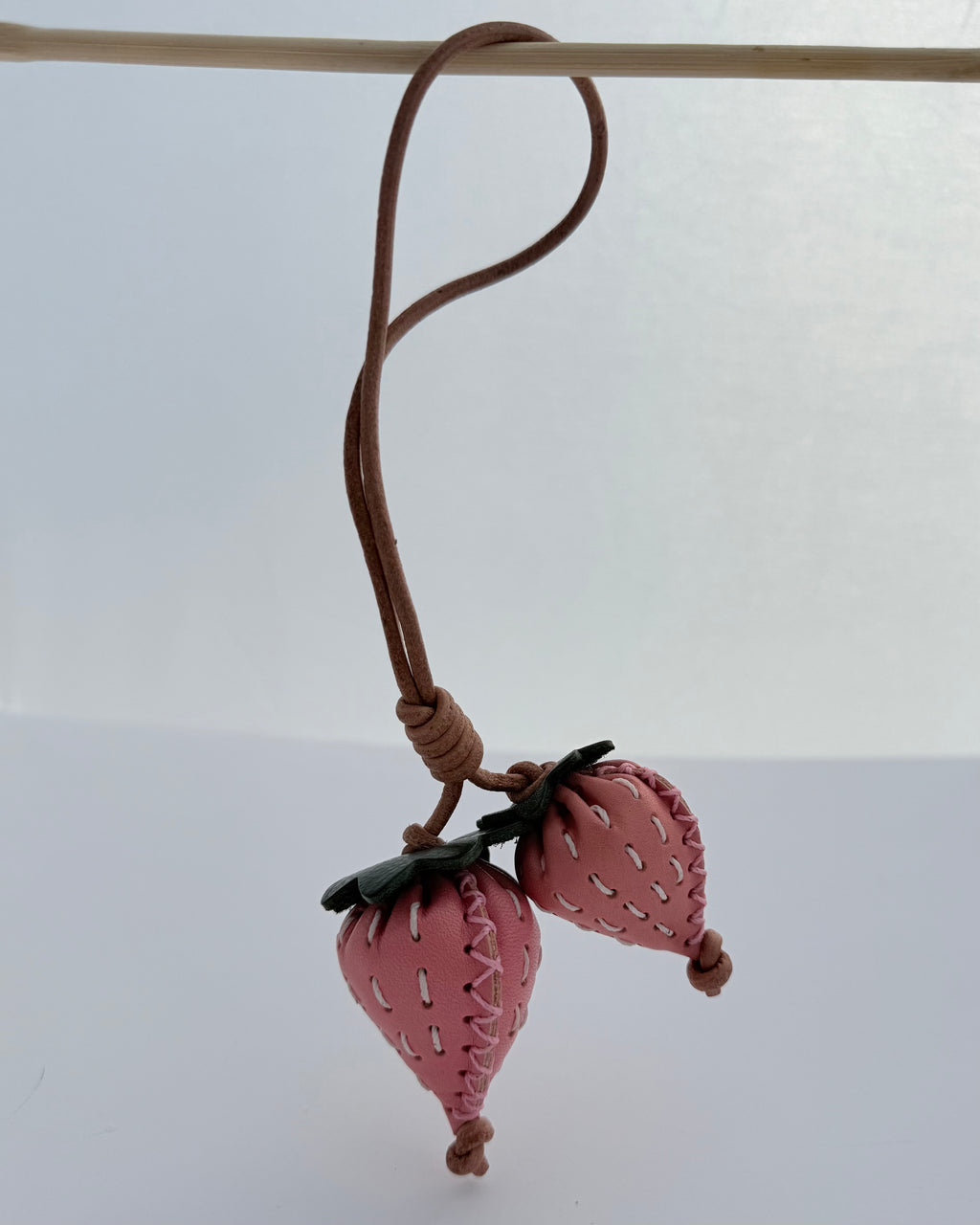 Strawberry Genuine Leather Bag Charm, Keychain And Car Decor Pink