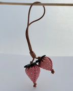 Strawberry Genuine Leather Bag Charm, Keychain And Car Decor Pink