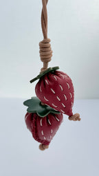 Strawberry Genuine Leather Bag Charm, Keychain And Car Burgundy Red