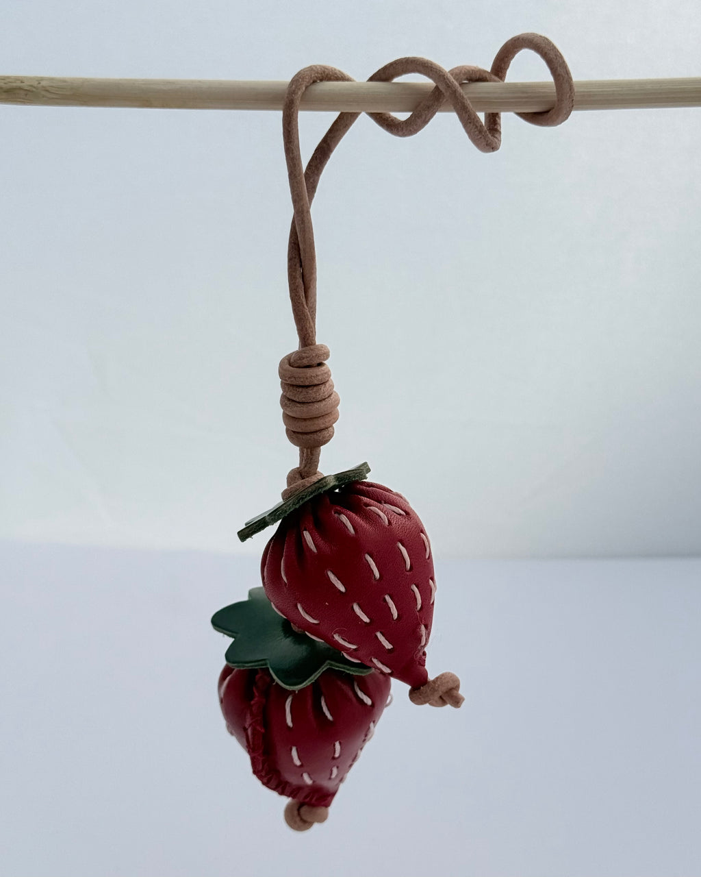 Strawberry Genuine Leather Bag Charm, Keychain And Car Decor Burgundy Red
