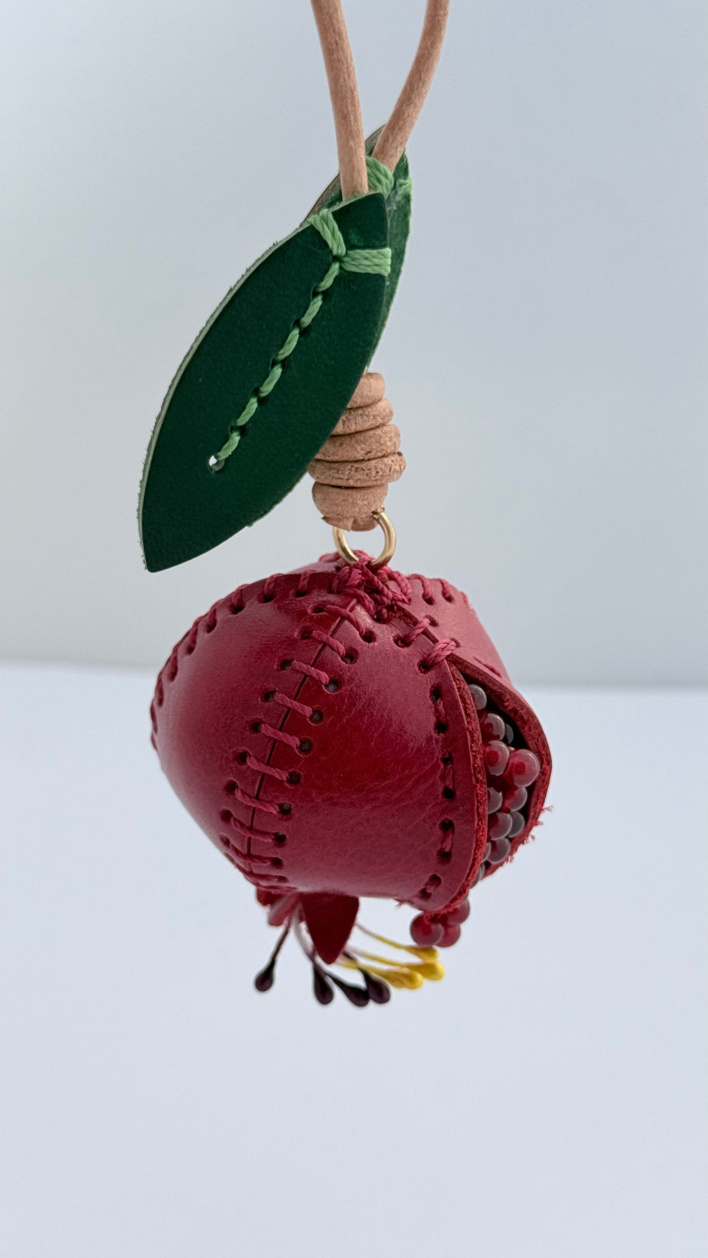 Pomegranate Genuine Leather Bag Charm, Keychain And Car Decor Burgundy Red