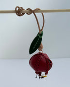 Pomegranate Genuine Leather Bag Charm, Keychain And Car Decor Burgundy red
