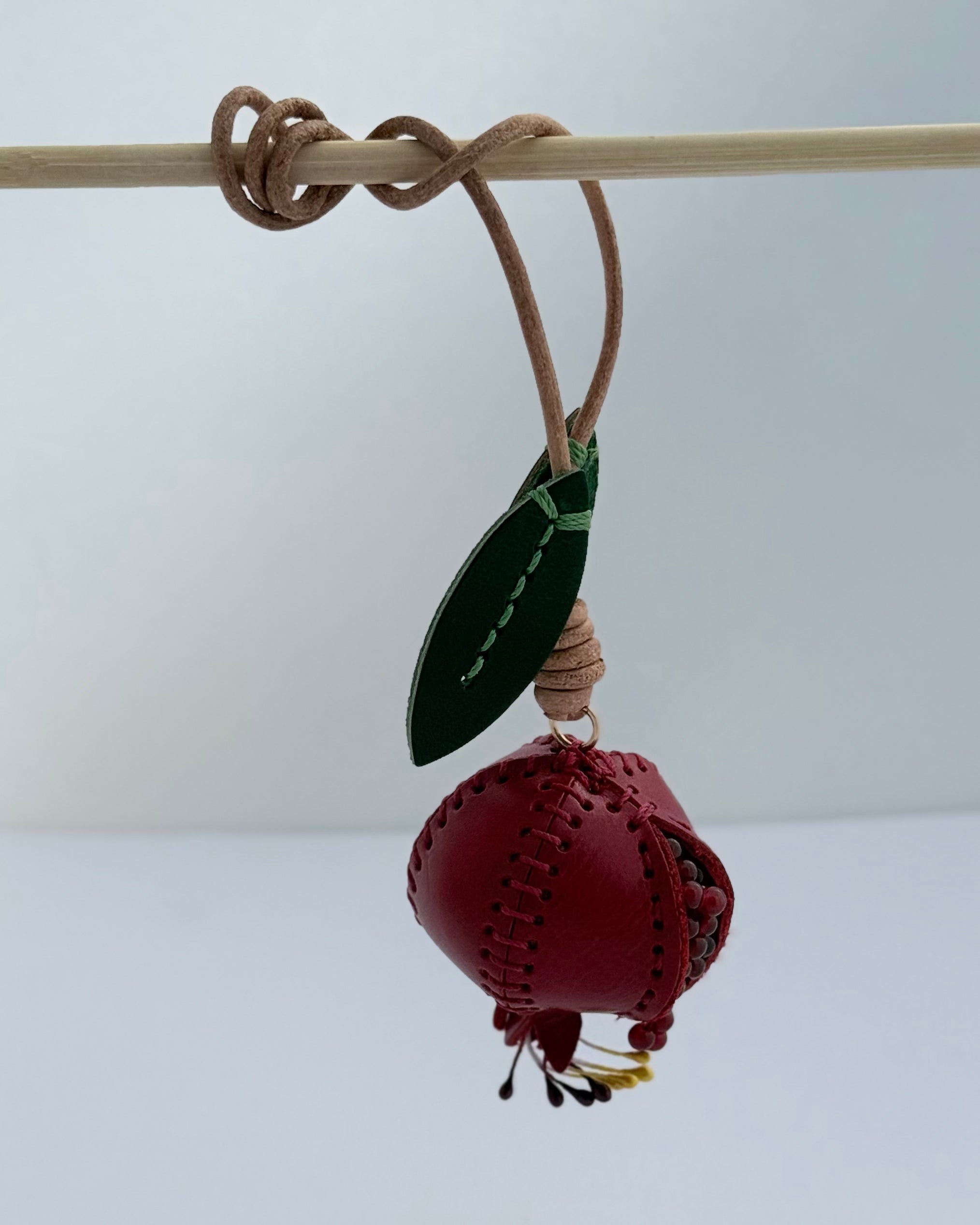 Pomegranate Genuine Leather Bag Charm, Keychain And Car Decor Burgundy red