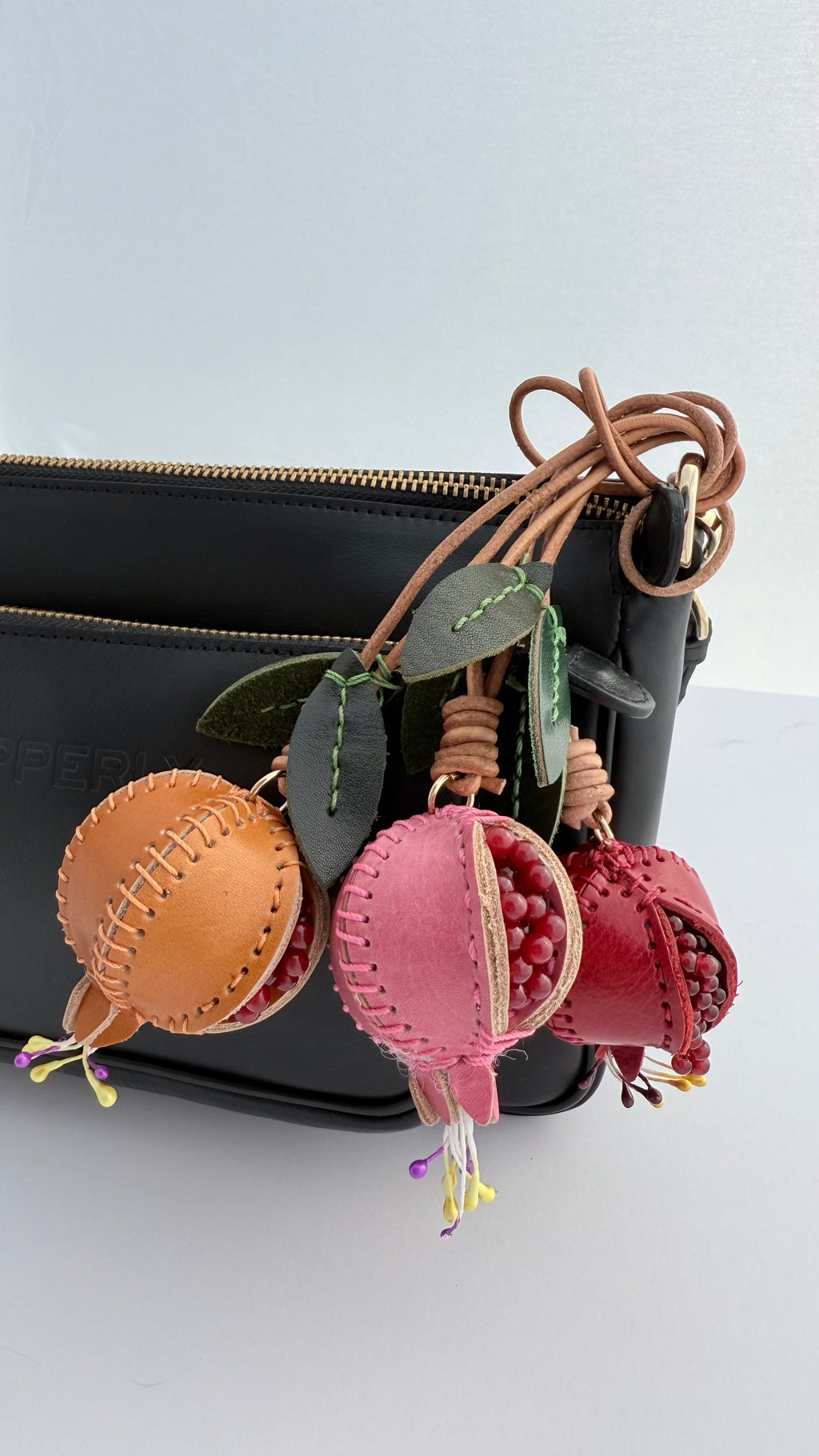 Pomegranate Genuine Leather Bag Charm, Keychain And Car Decor