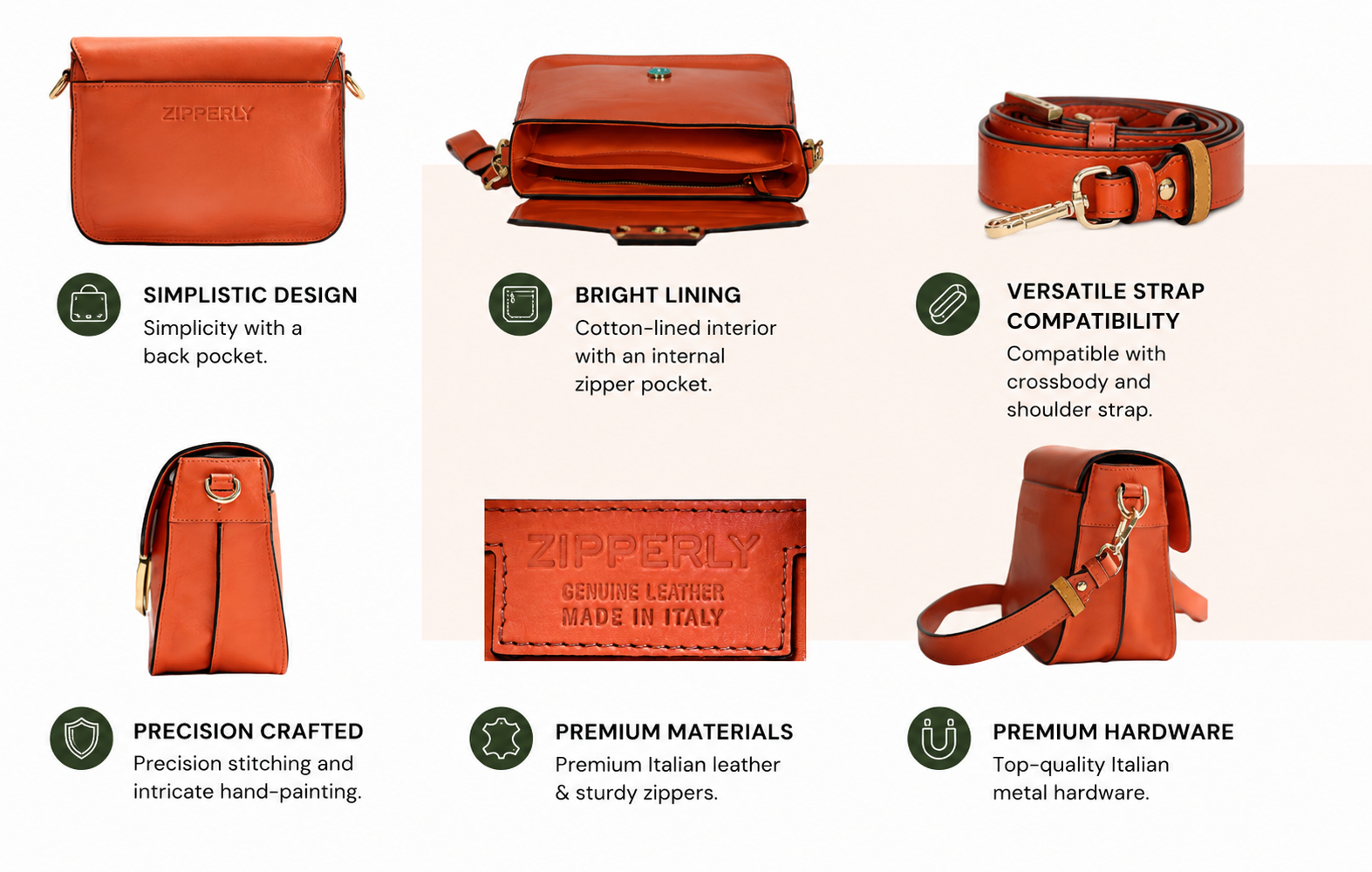 Zipperly Orange Mimi Bag Dimensions Materials and Details