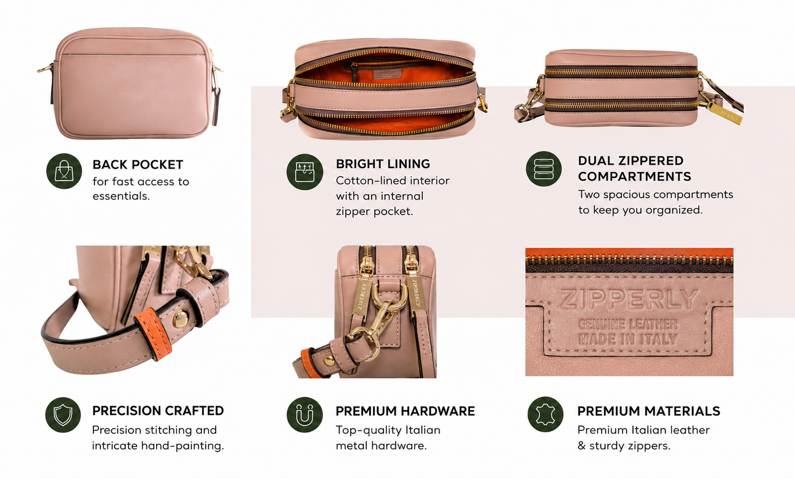 Zipperly Rose Samy Bag Dimensions Materials and Details