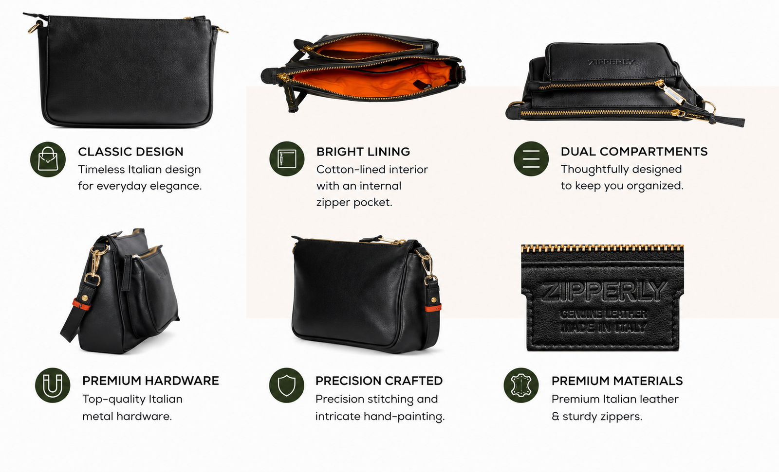 Zipperly Black Sofy Bag Dimensions Materials and Details