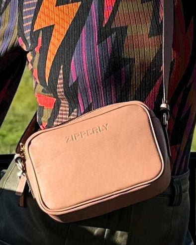 Rose Leather Bag with a colorful outfit