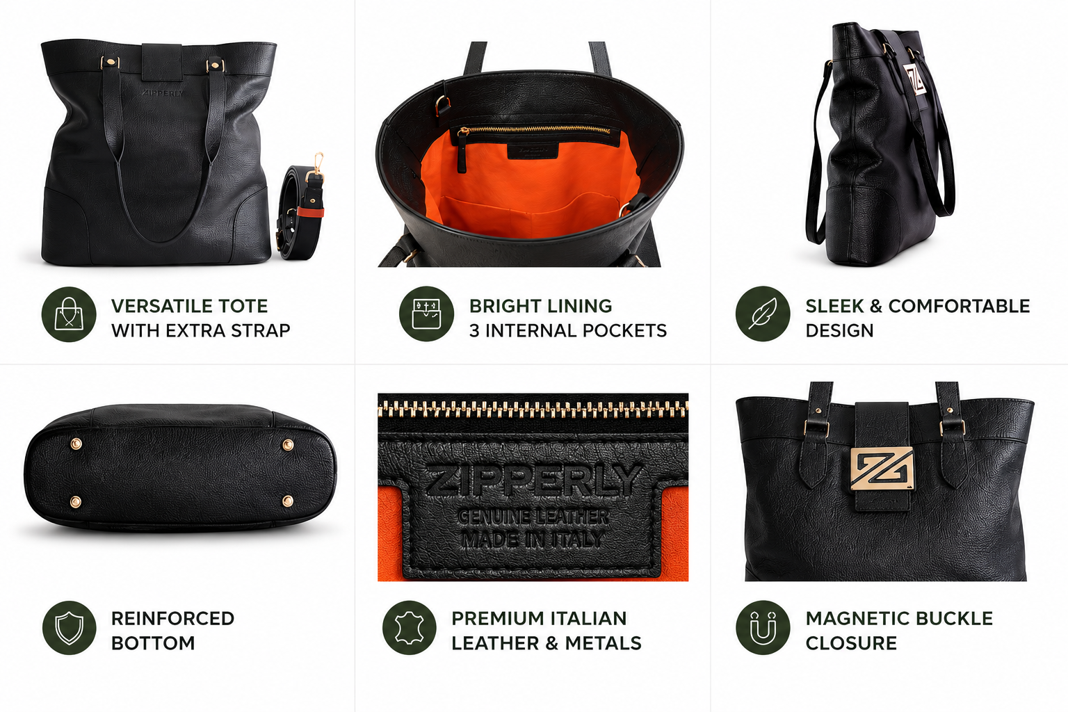 Zipperly Zoey Tote Bag Dimensions Materials and Details
