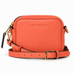 Mini Samy Small Italian Leather Crossbody Bag - ZIPPERLY - coral orange