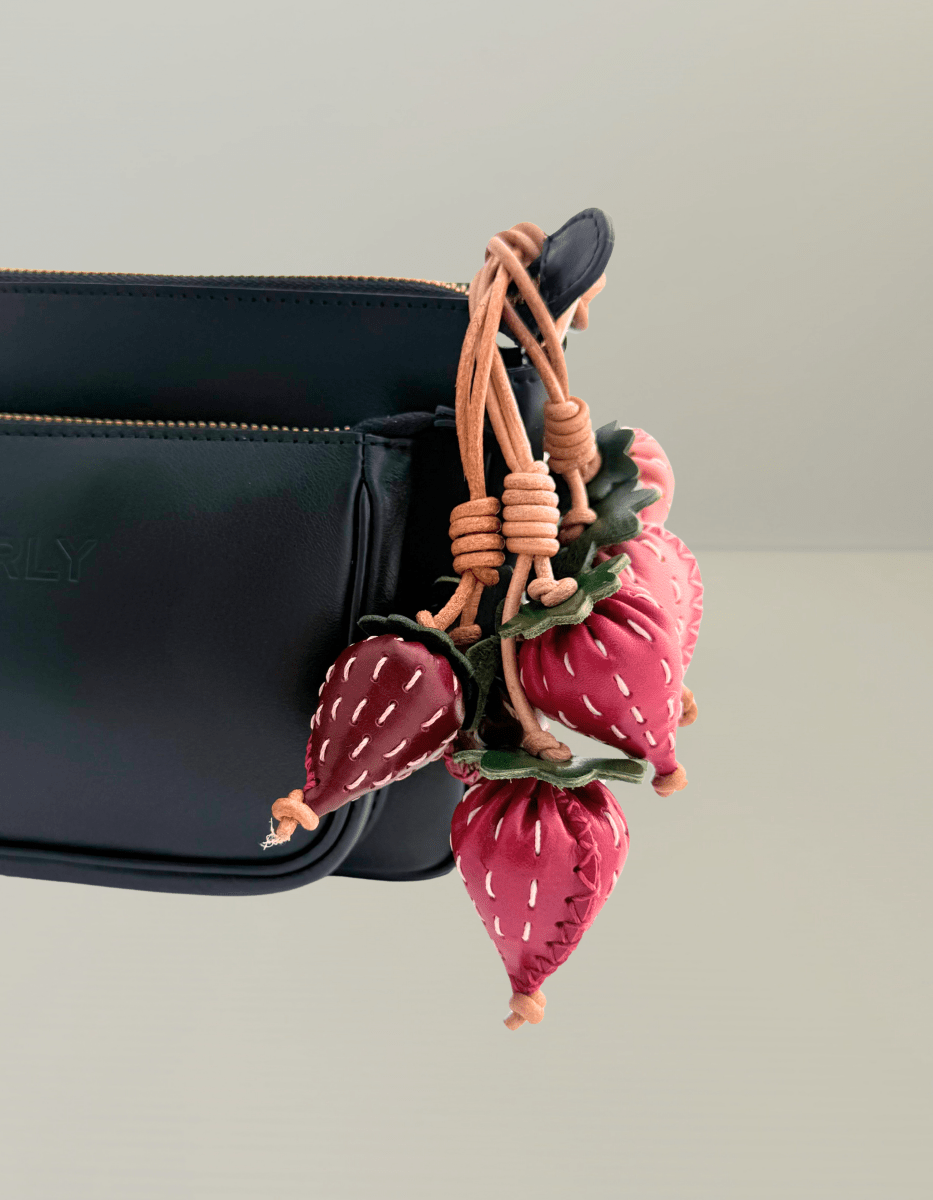 Strawberry Genuine Leather Bag Charm, Keychain And Car Decor - ZIPPERLY